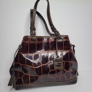 Dooney & Bourke Cognac Croc Embossed Leather Tassel Tote Bag